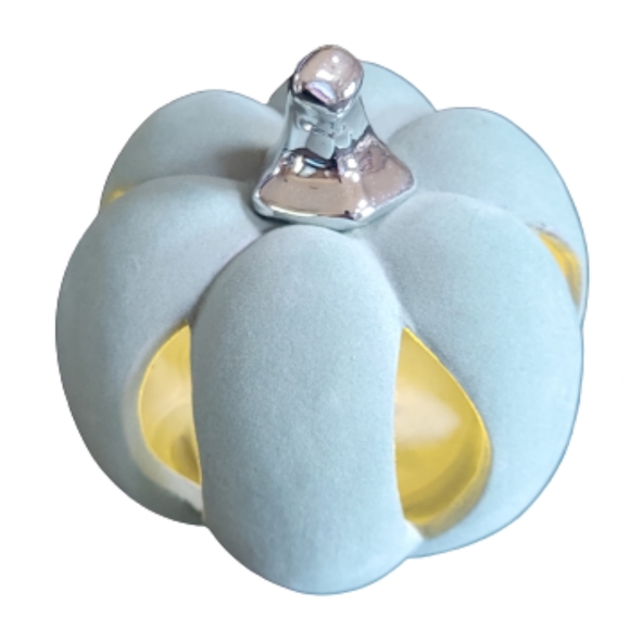 Harvest Lighted Velvet Pumpkin  Light Blue with Silver Shiny Stem  NEW - Picture 1 of 9